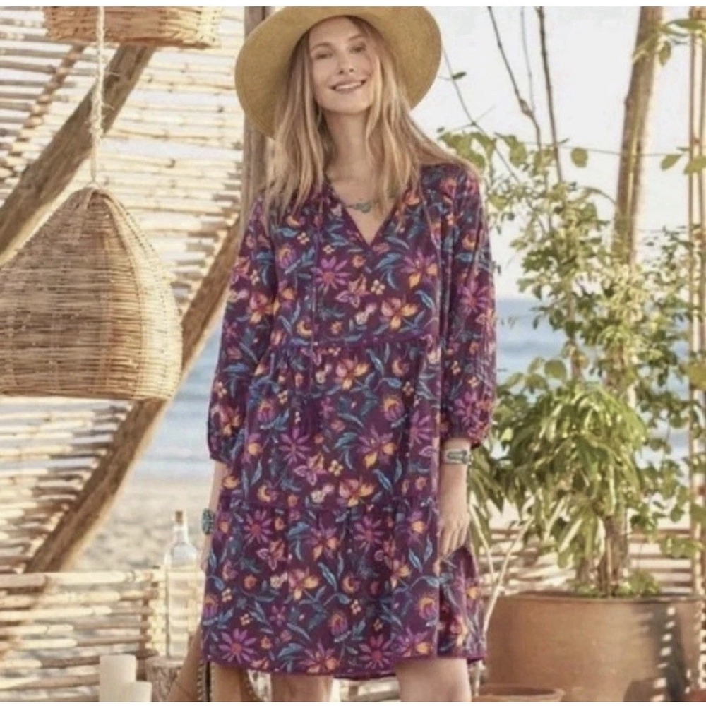 Sundance Eternal Summer Dress Size L Floral Boho Tiered Peasant Cottagecore Midi